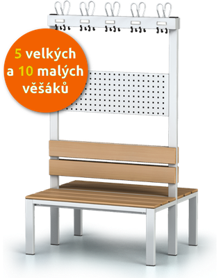 Oboustranná šatní lavice s věšáky (5 velkých a 10 malých)