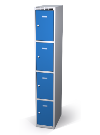 Šatní skříňka s boxy Aldop - dvouplášťové dveře, 4 boxy (1 oddělení)