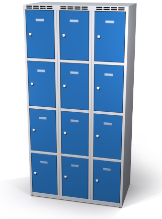 Šatní skříňka s boxy Alsin - jednoplášťové dveře, 12 boxů (3 oddělení)